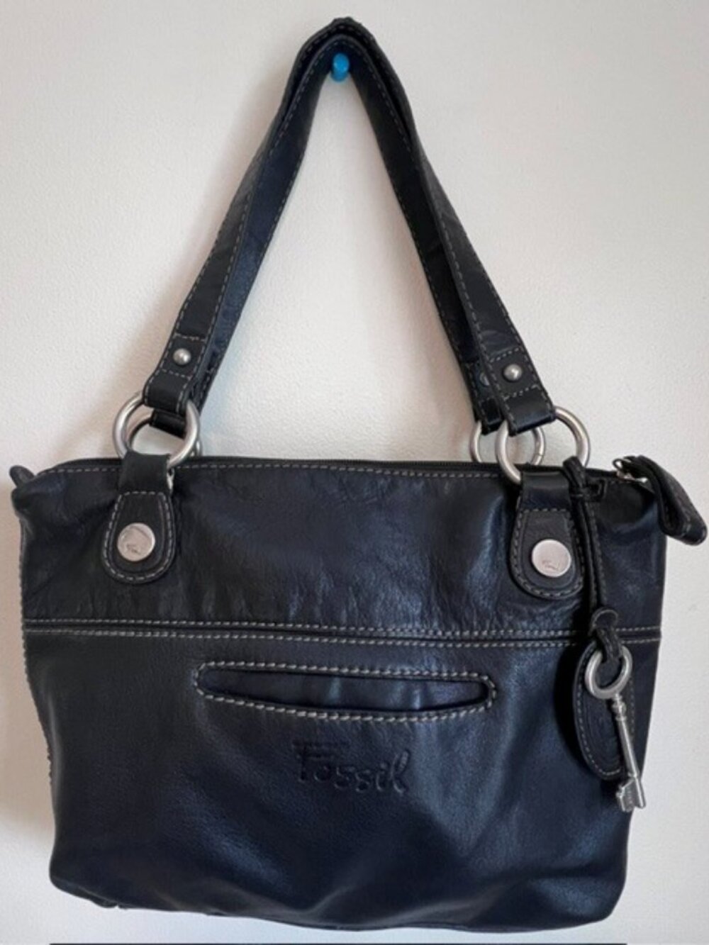 Fossil Hanover Black Leather Shoulder Bag